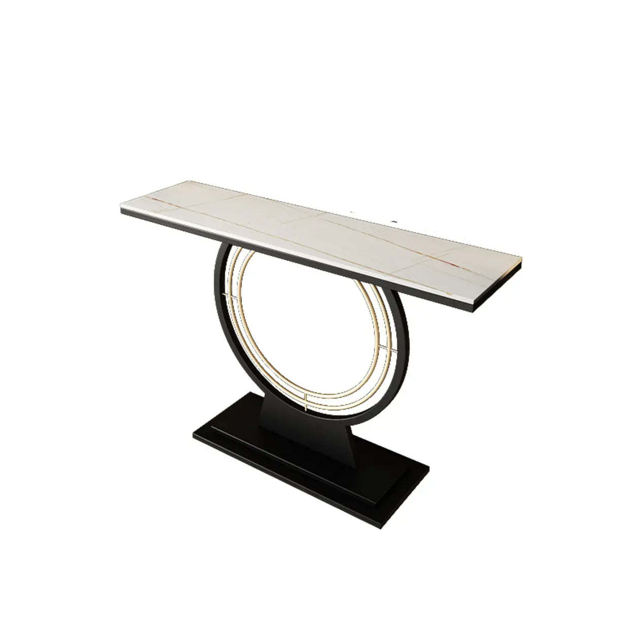 Gold Circular Base Stone Console Table — Gold / Gray