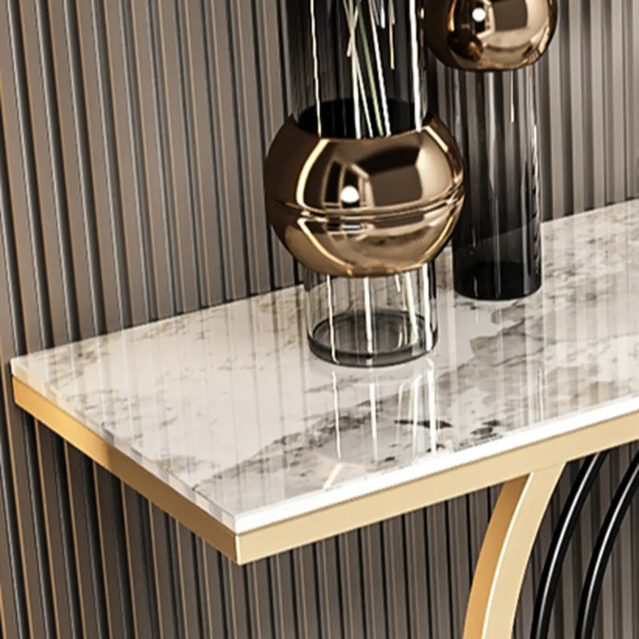 Gold Circular Base Stone Console Table — Gold / White