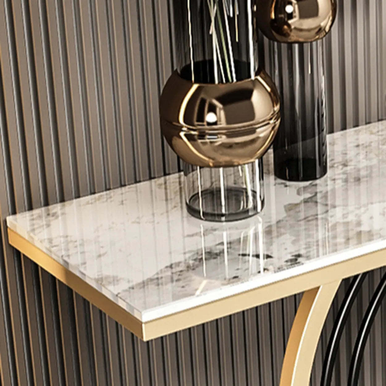 Gold Circular Base Stone Console Table — Gold / White