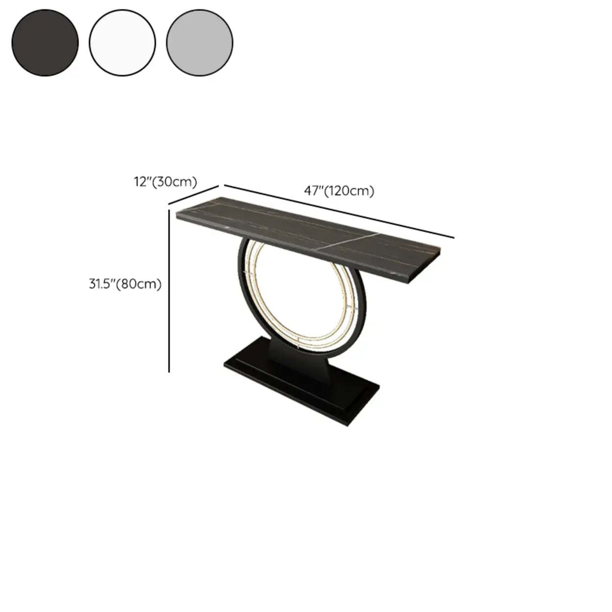 Gold Circular Base Stone Console Table — Black / Gray