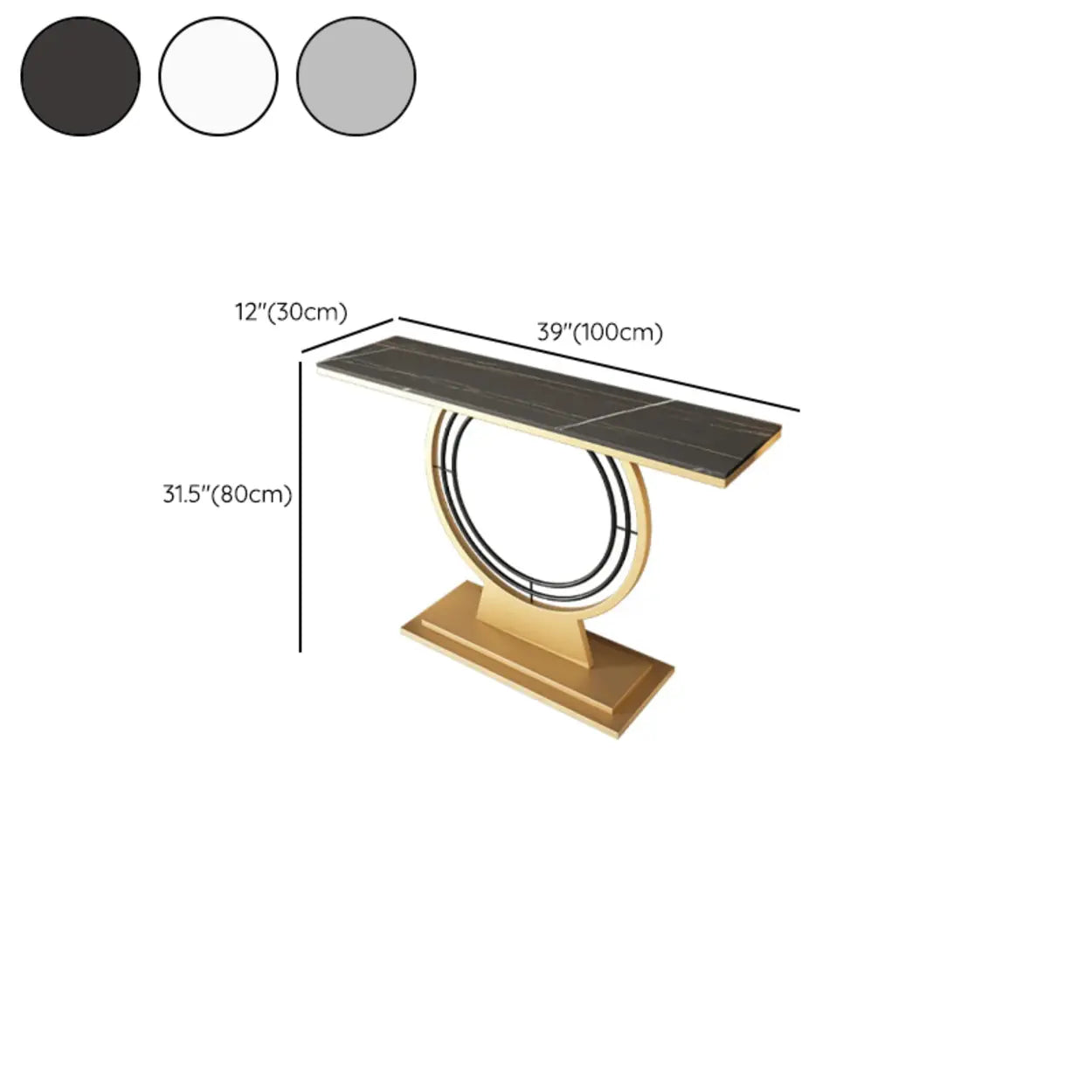 Gold Circular Base Stone Console Table — Gold / Black