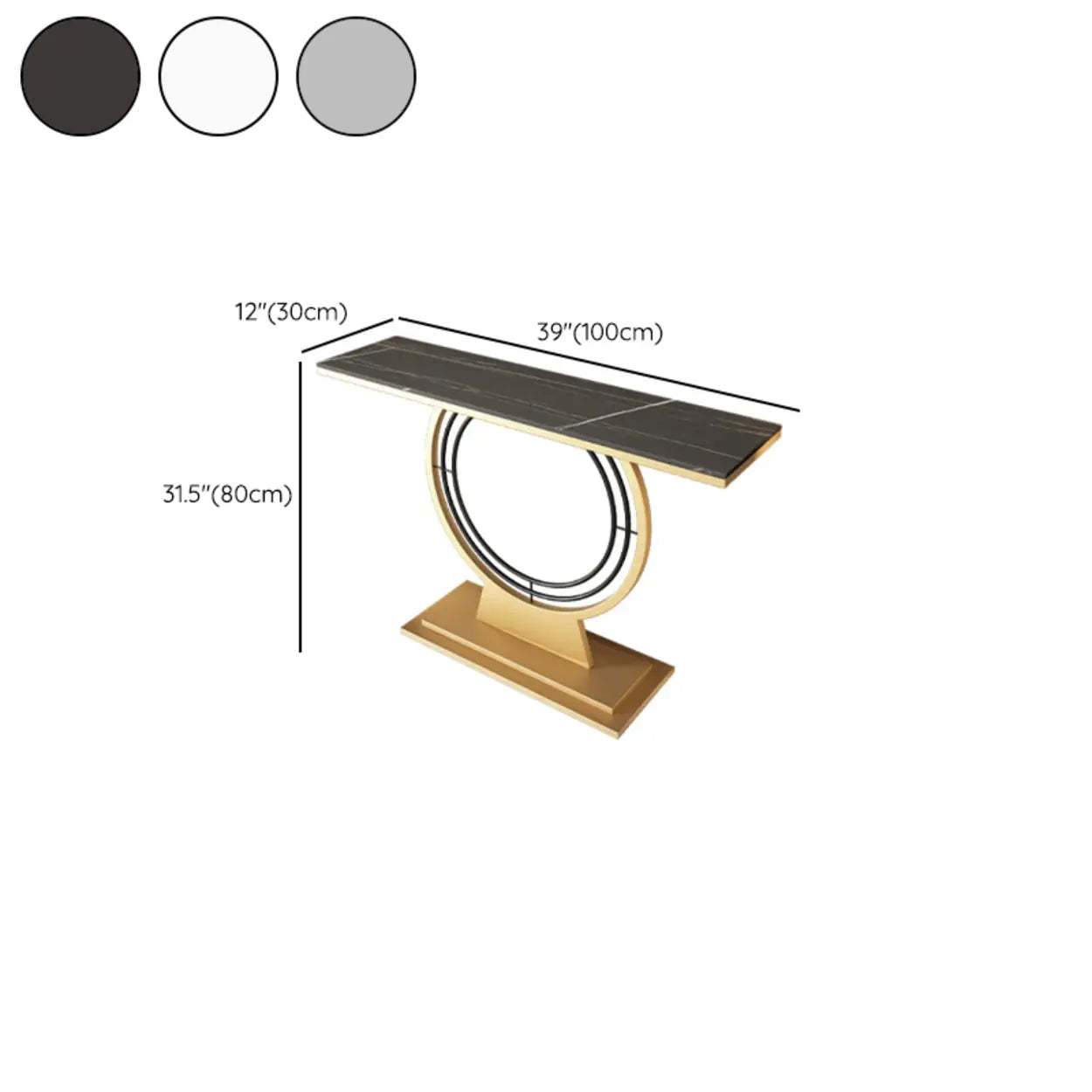 Gold Circular Base Stone Console Table — Gold / Black