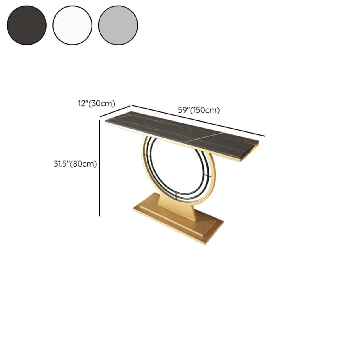 Gold Circular Base Stone Console Table — Gold / White