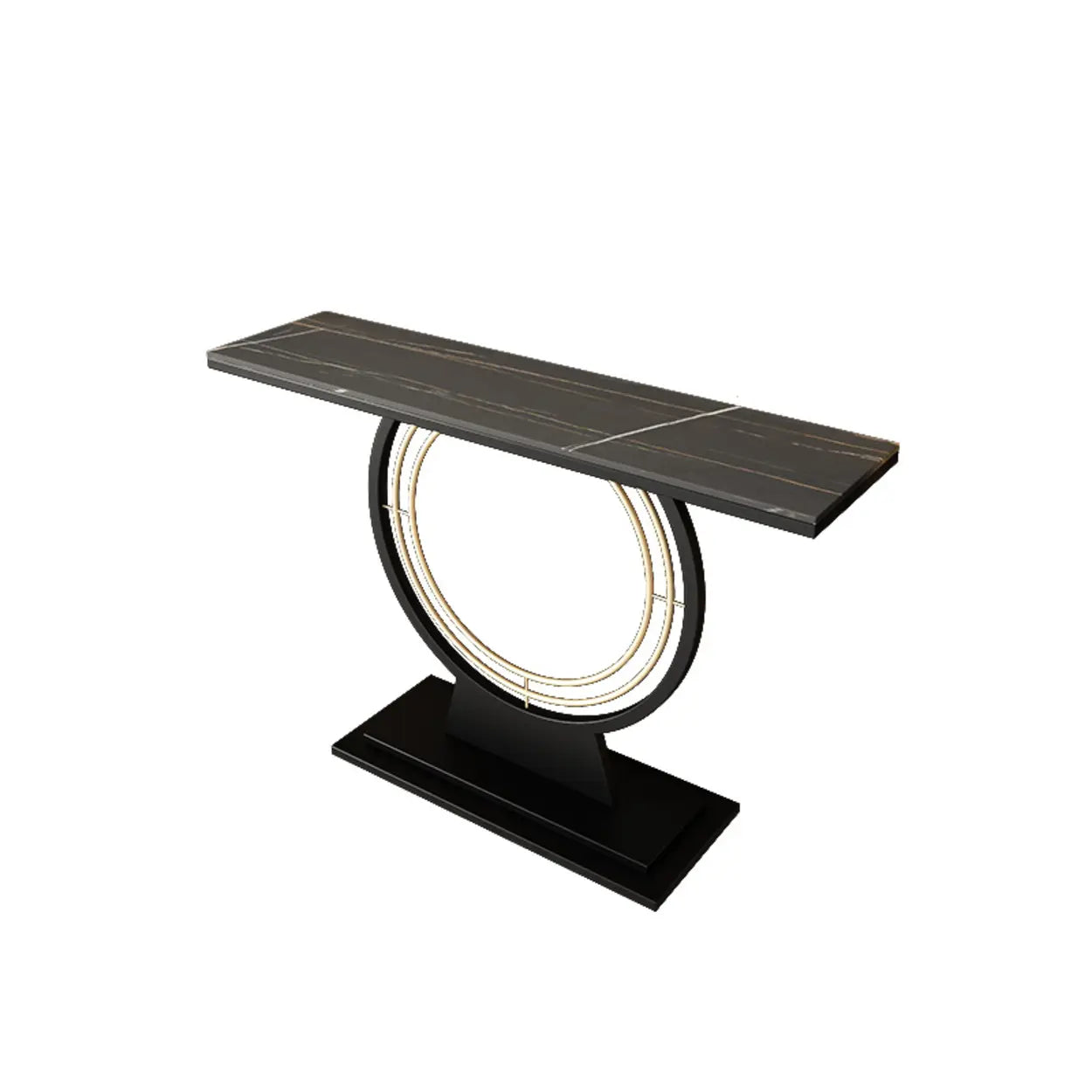 Gold Circular Base Stone Console Table — Black / Gray