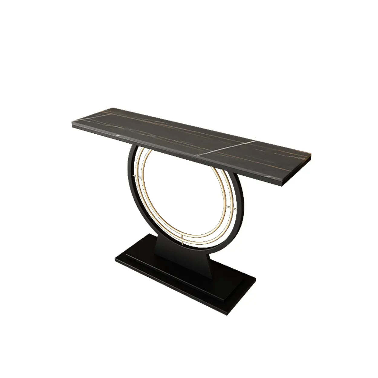 Gold Circular Base Stone Console Table — Black / Gray
