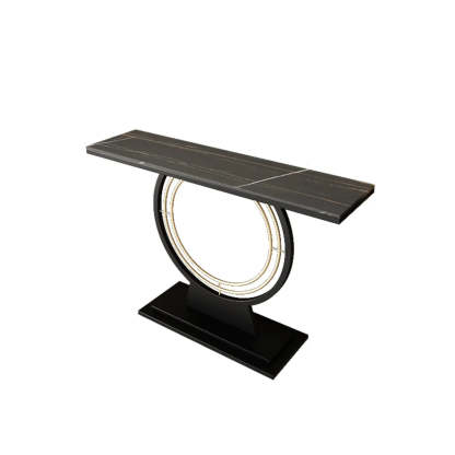 Gold Circular Base Stone Console Table — Black / Gray