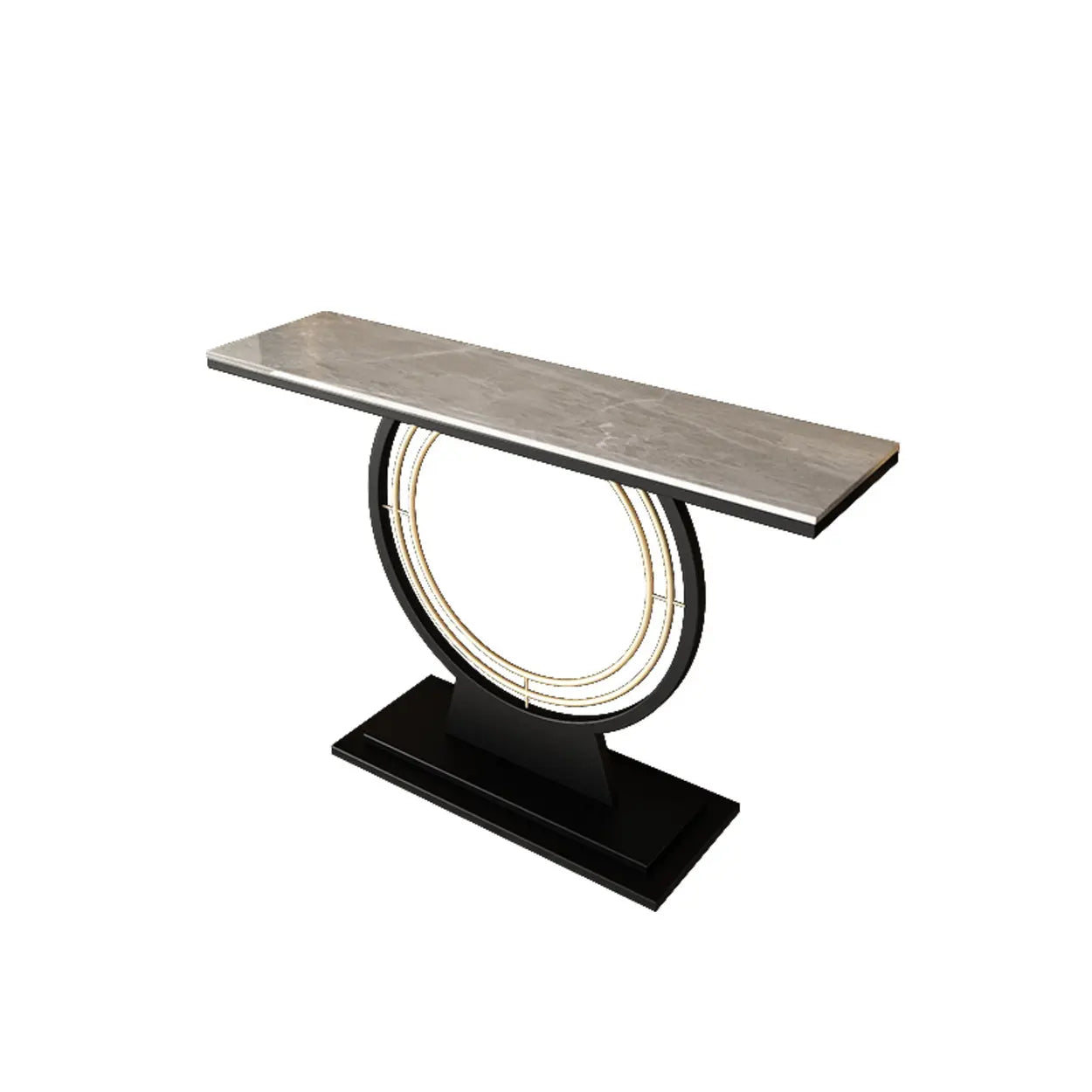 Gold Circular Base Stone Console Table — Black / White