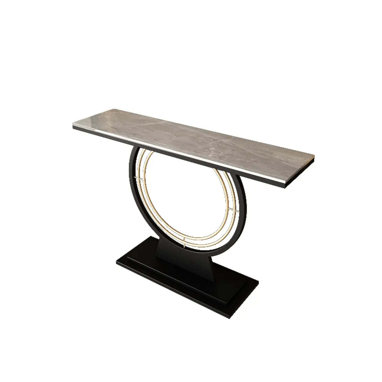 Gold Circular Base Stone Console Table — Black / White
