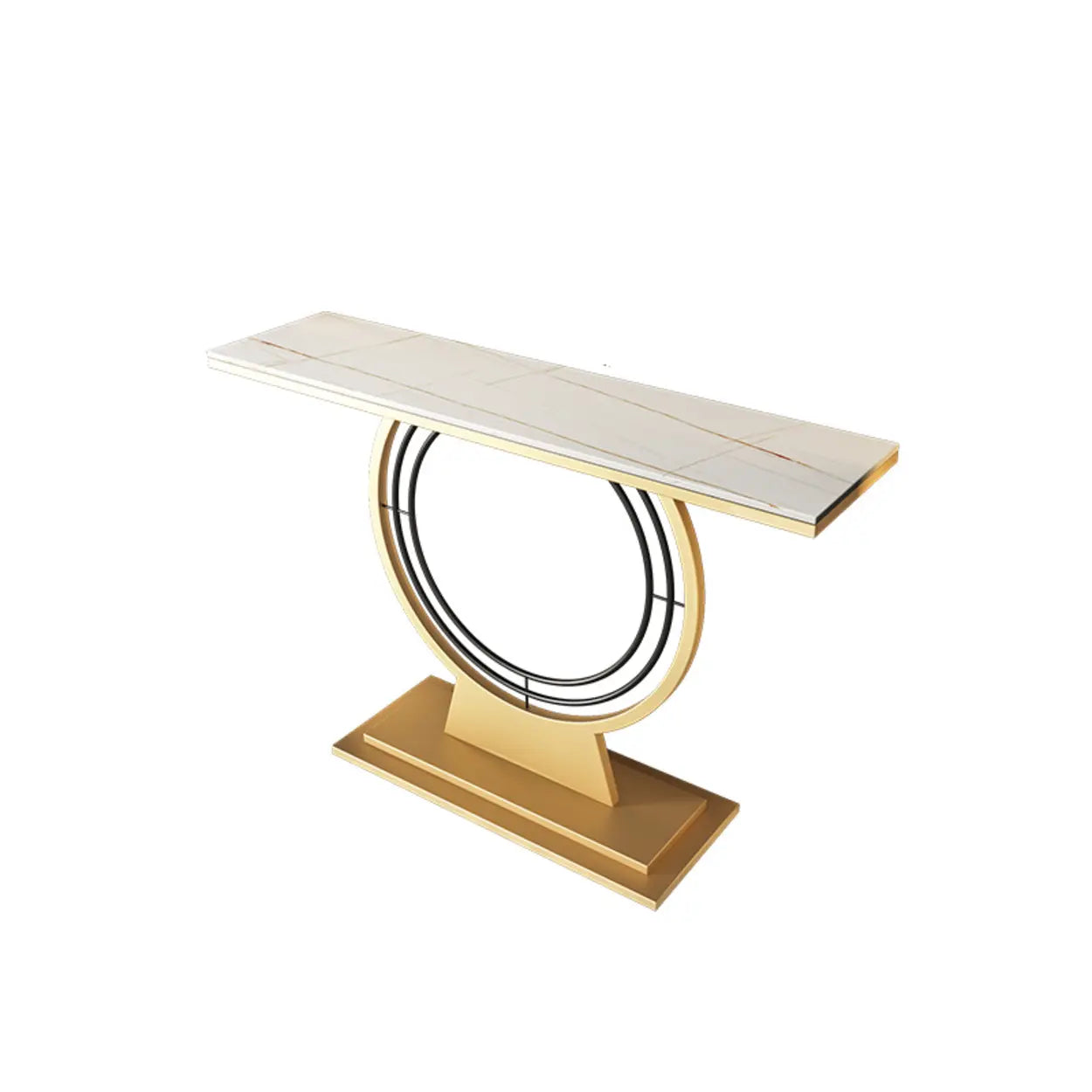 Gold Circular Base Stone Console Table — Gold / Gray