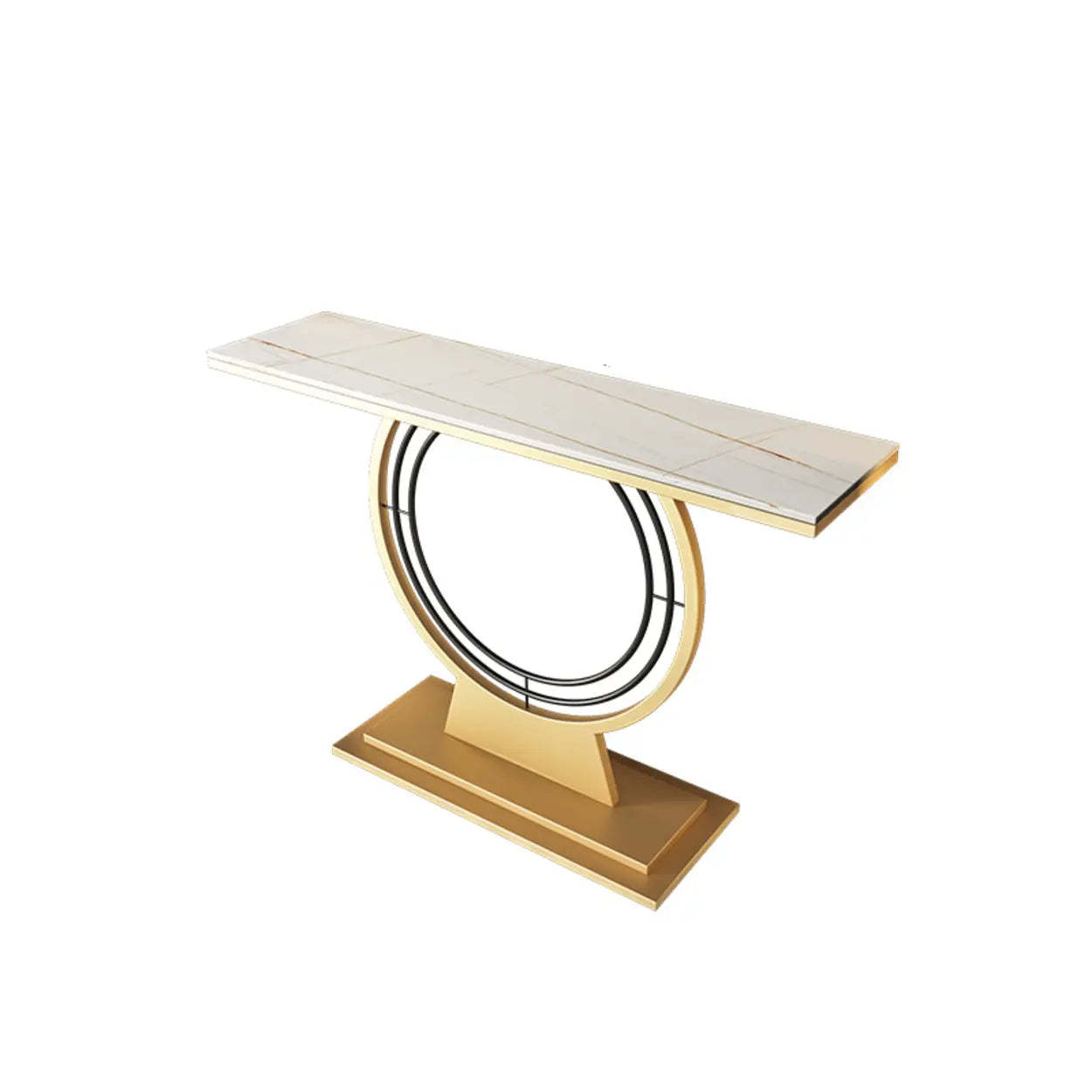 Gold Circular Base Stone Console Table — Gold / Gray