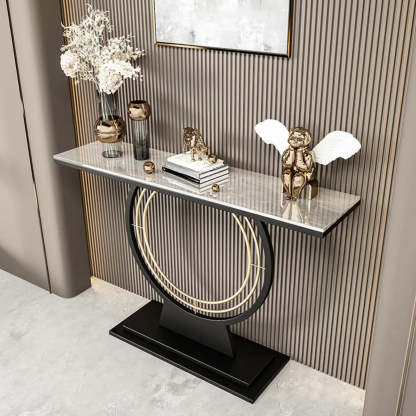 Gold Circular Base Stone Console Table — Gold / White