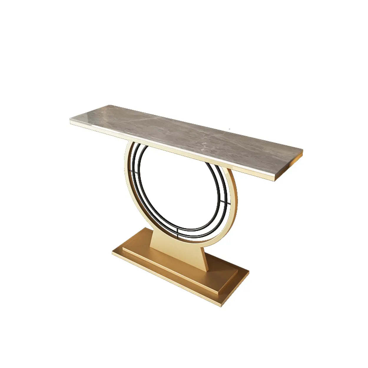 Gold Circular Base Stone Console Table — Black / White