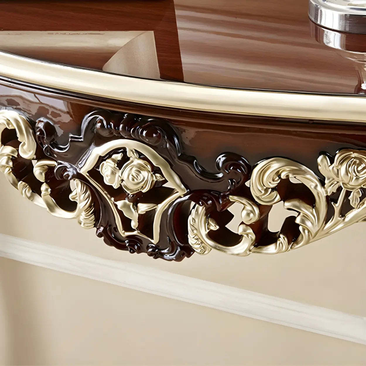 Stain-Resistant Ornate Mahogany Baroque Console Table — Champagne