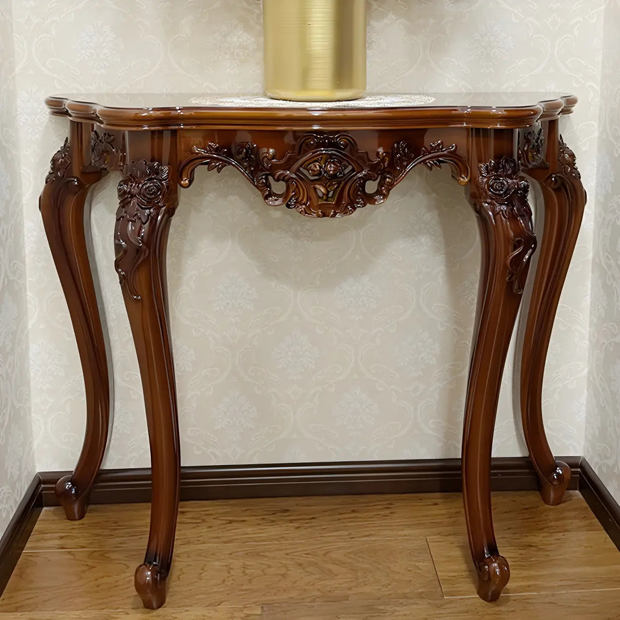 Stain-Resistant Ornate Mahogany Baroque Console Table — Champagne
