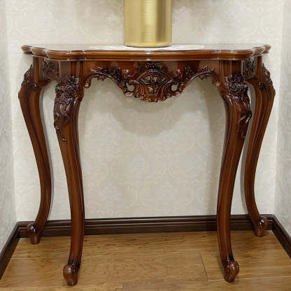 Stain-Resistant Ornate Mahogany Baroque Console Table — Champagne