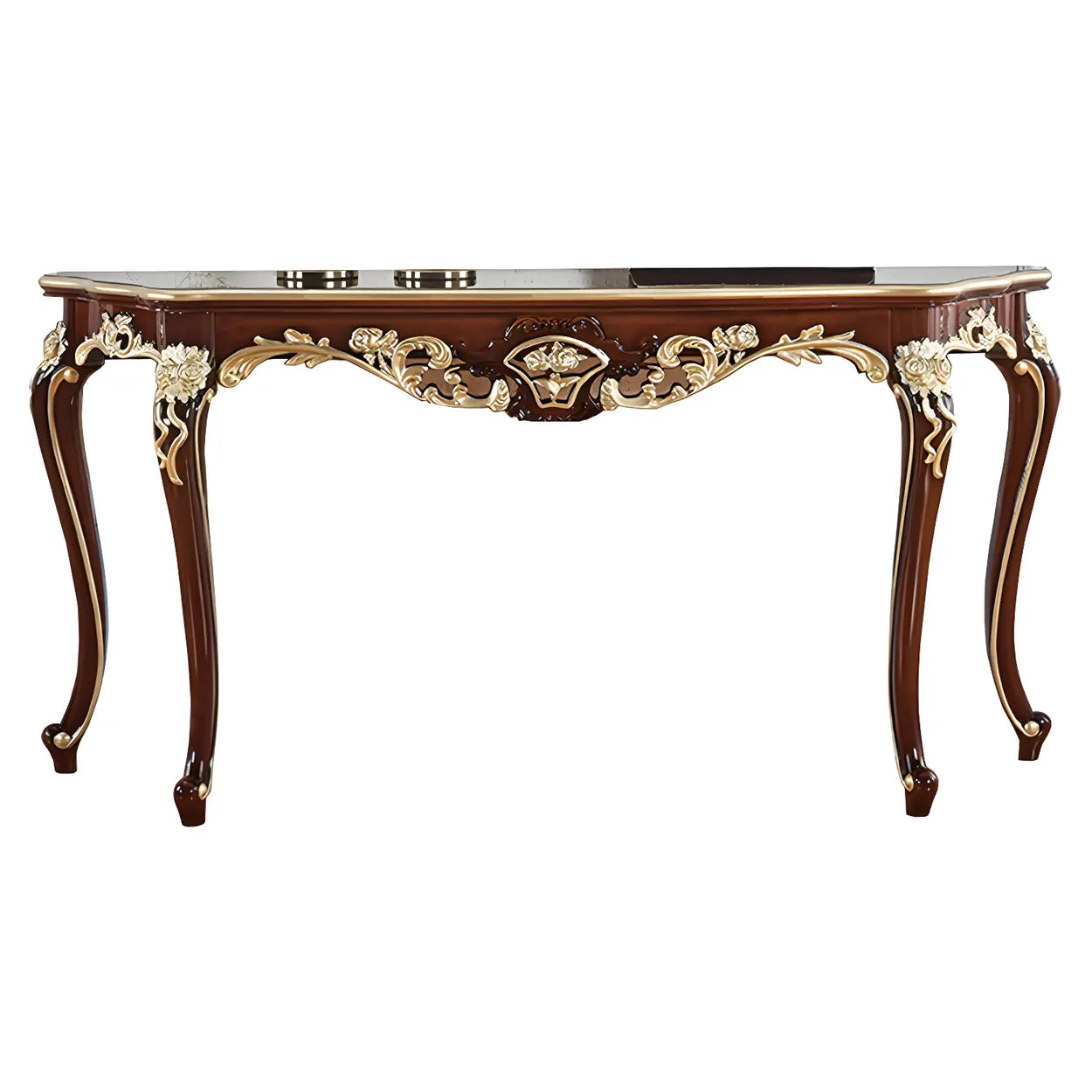 Stain-Resistant Ornate Mahogany Baroque Console Table — Champagne