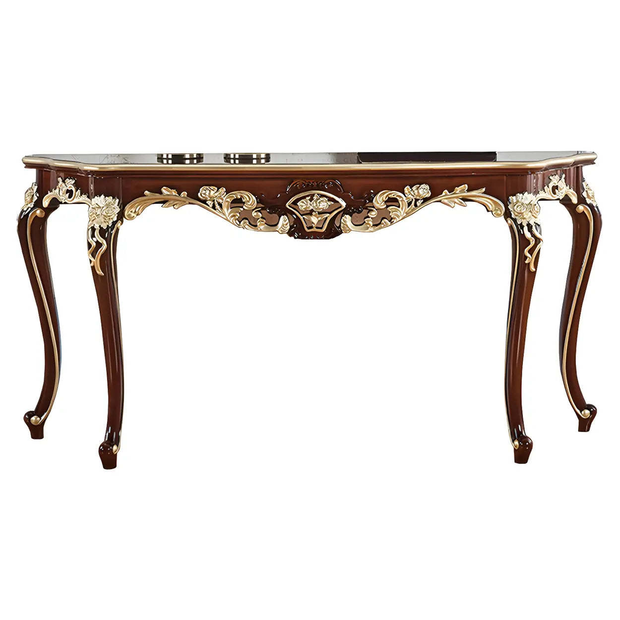 Stain-Resistant Ornate Mahogany Baroque Console Table — Champagne
