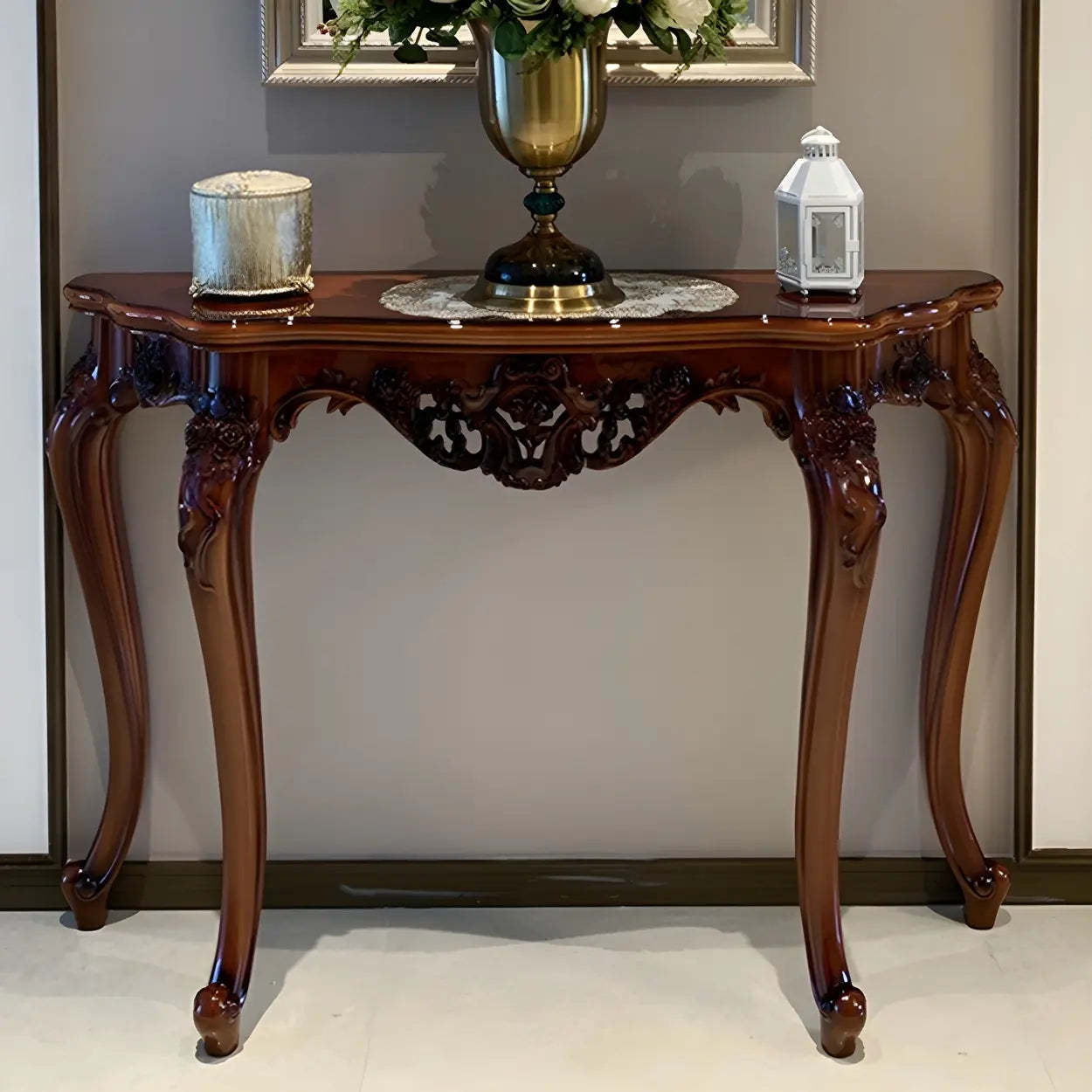 Stain-Resistant Ornate Mahogany Baroque Console Table — Gold