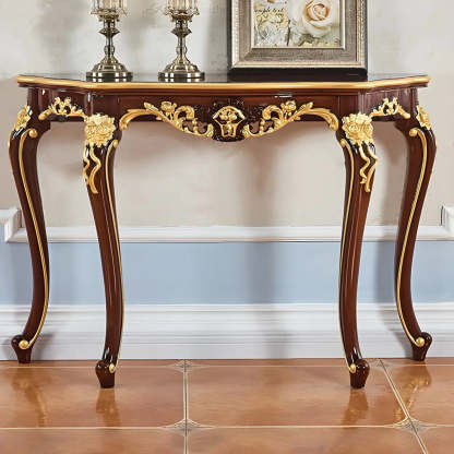 Stain-Resistant Ornate Mahogany Baroque Console Table — Gold