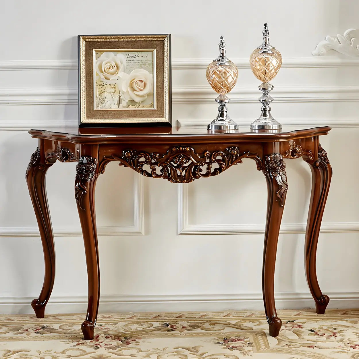 Stain-Resistant Ornate Mahogany Baroque Console Table — Gold