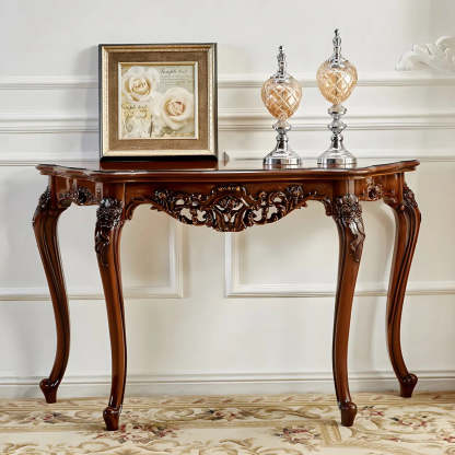 Stain-Resistant Ornate Mahogany Baroque Console Table — Gold