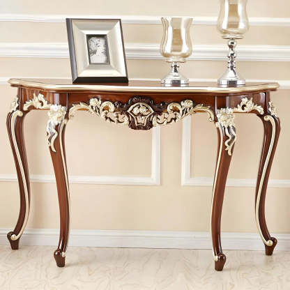 Stain-Resistant Ornate Mahogany Baroque Console Table — Gold
