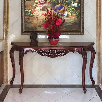 Stain-Resistant Ornate Mahogany Baroque Console Table