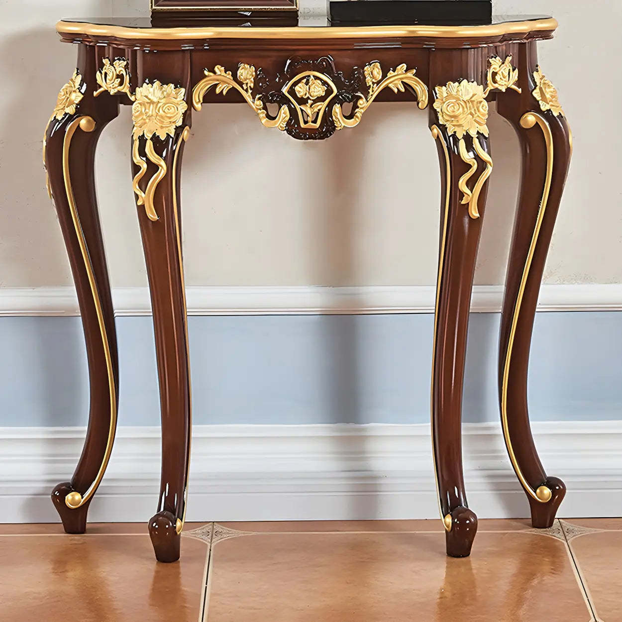Stain-Resistant Ornate Mahogany Baroque Console Table — Brown