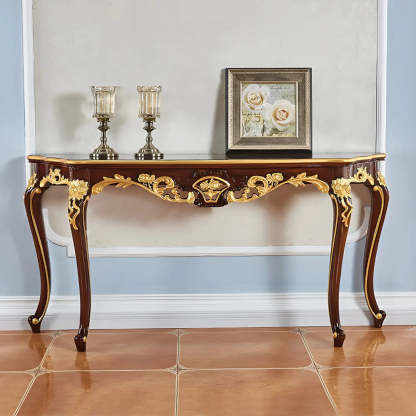 Stain-Resistant Ornate Mahogany Baroque Console Table — Brown