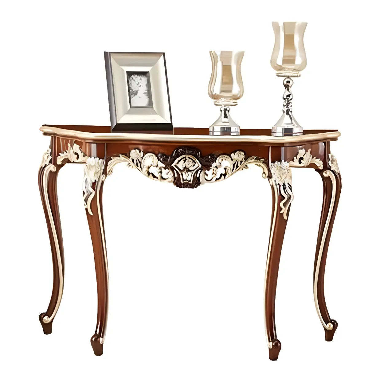 Stain-Resistant Ornate Mahogany Baroque Console Table — Brown