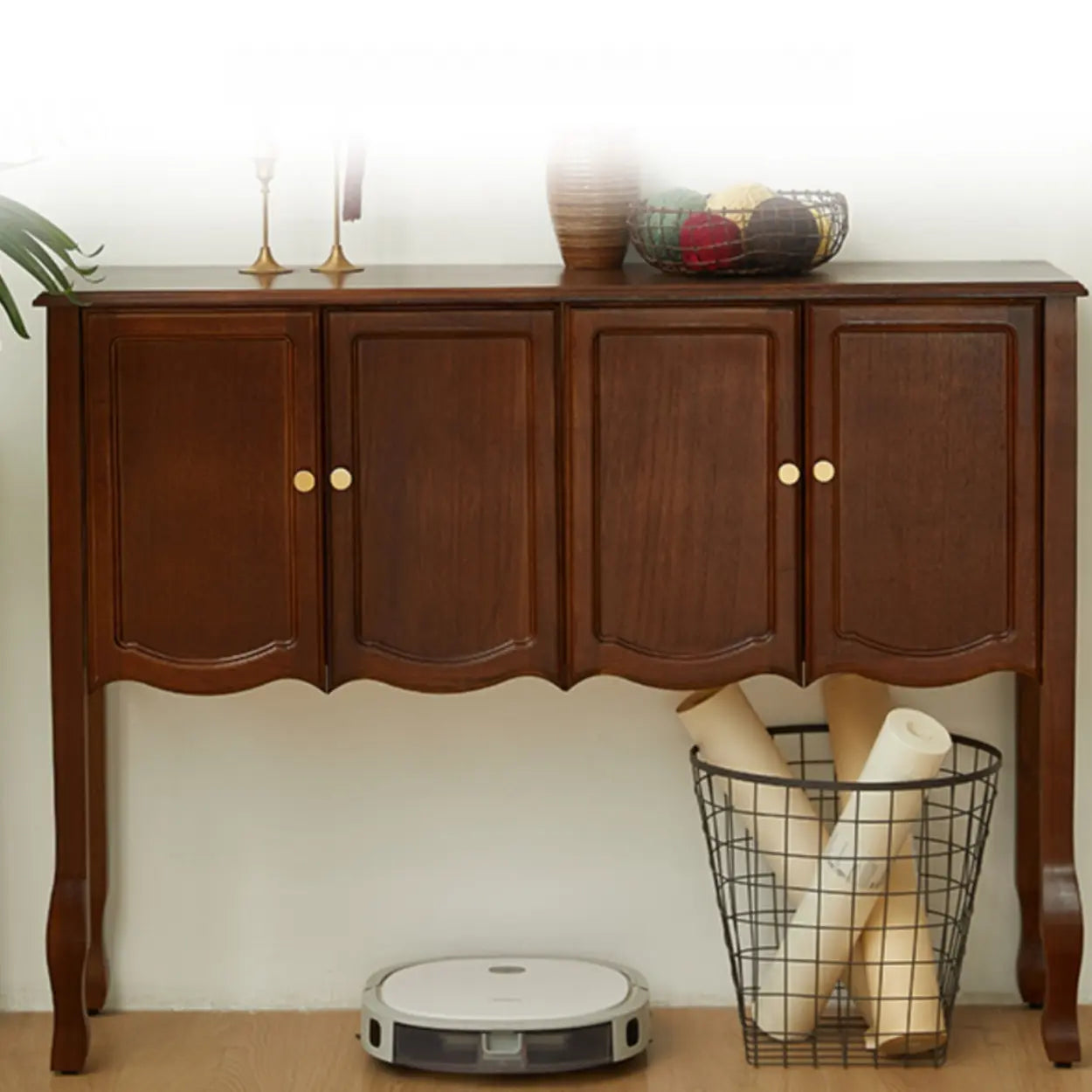 Brown Wood Rectangular Storage Console Table — Ivory
