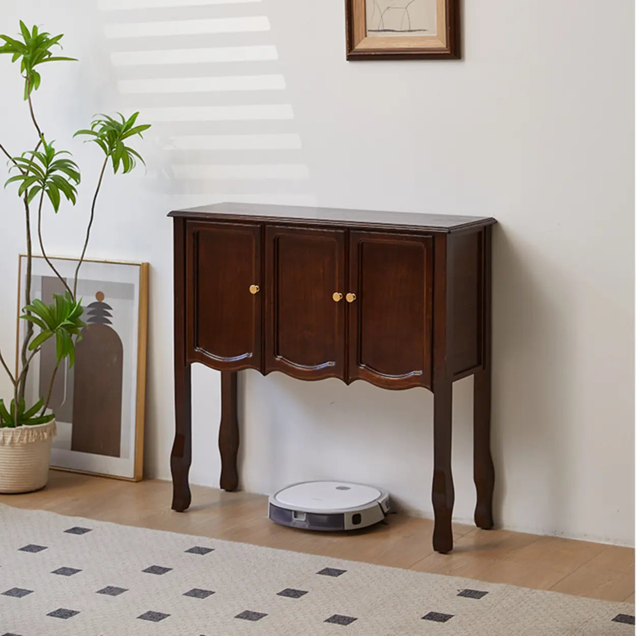 Brown Wood Rectangular Storage Console Table — Light Walnut