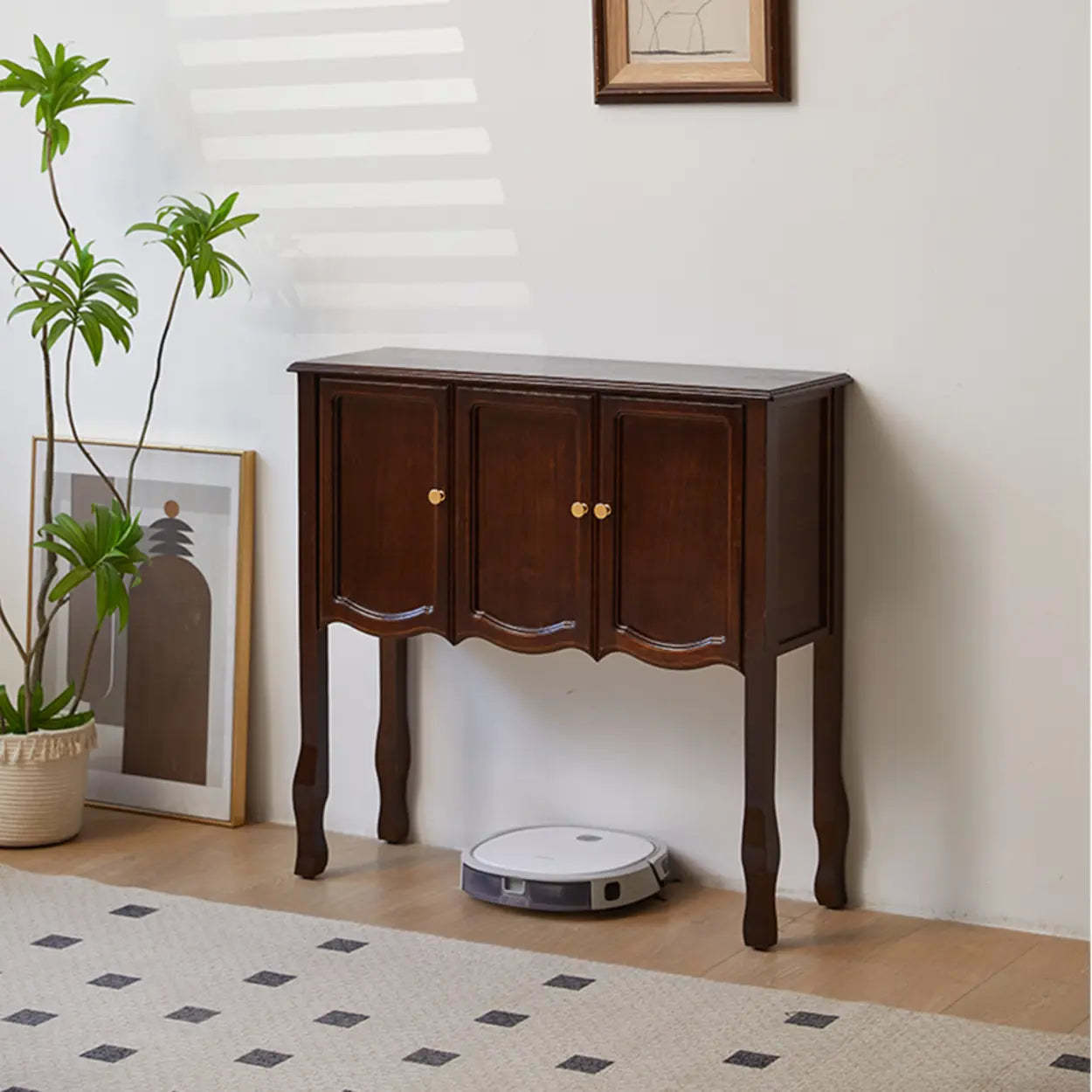 Brown Wood Rectangular Storage Console Table — Light Walnut