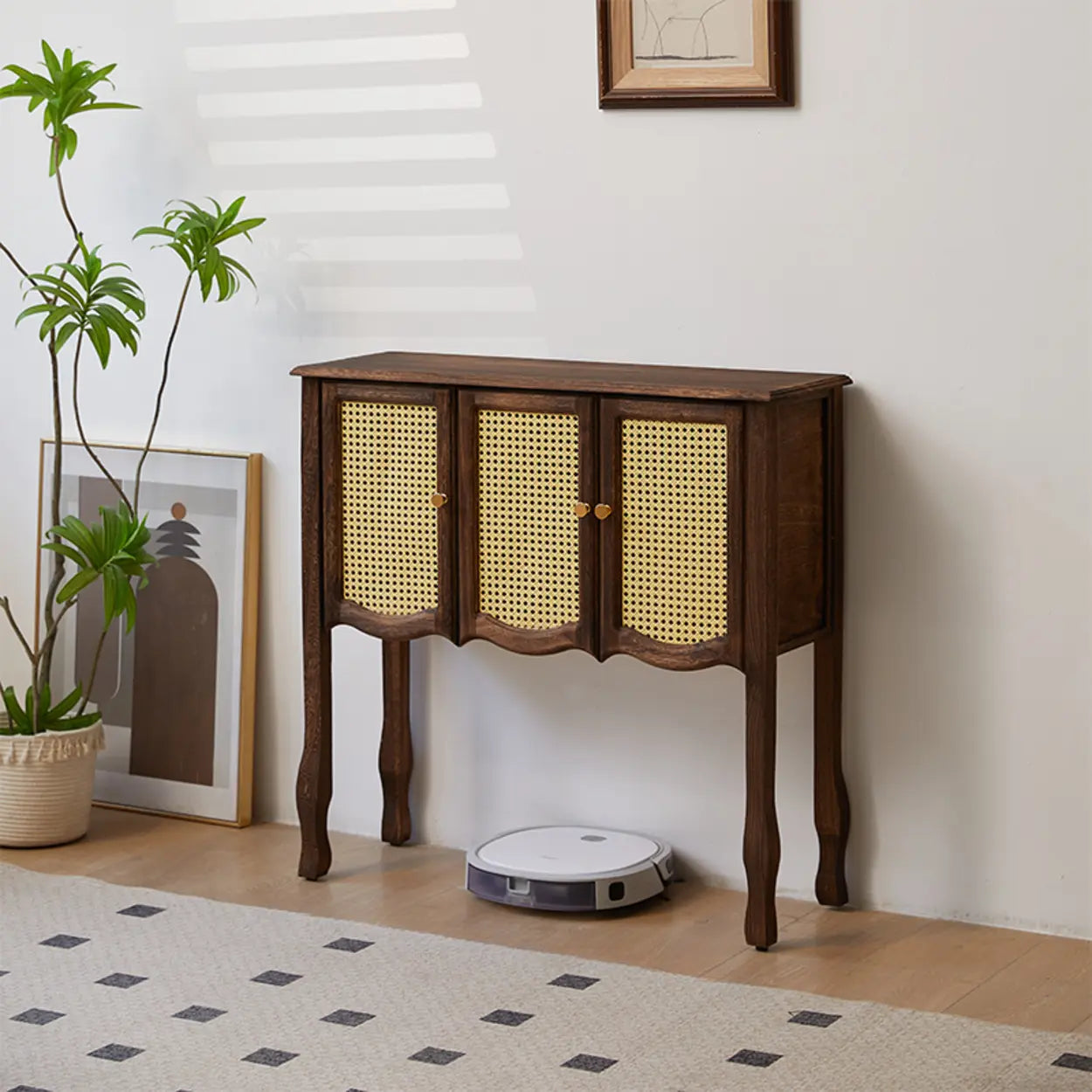 Brown Wood Rectangular Storage Console Table — Brown