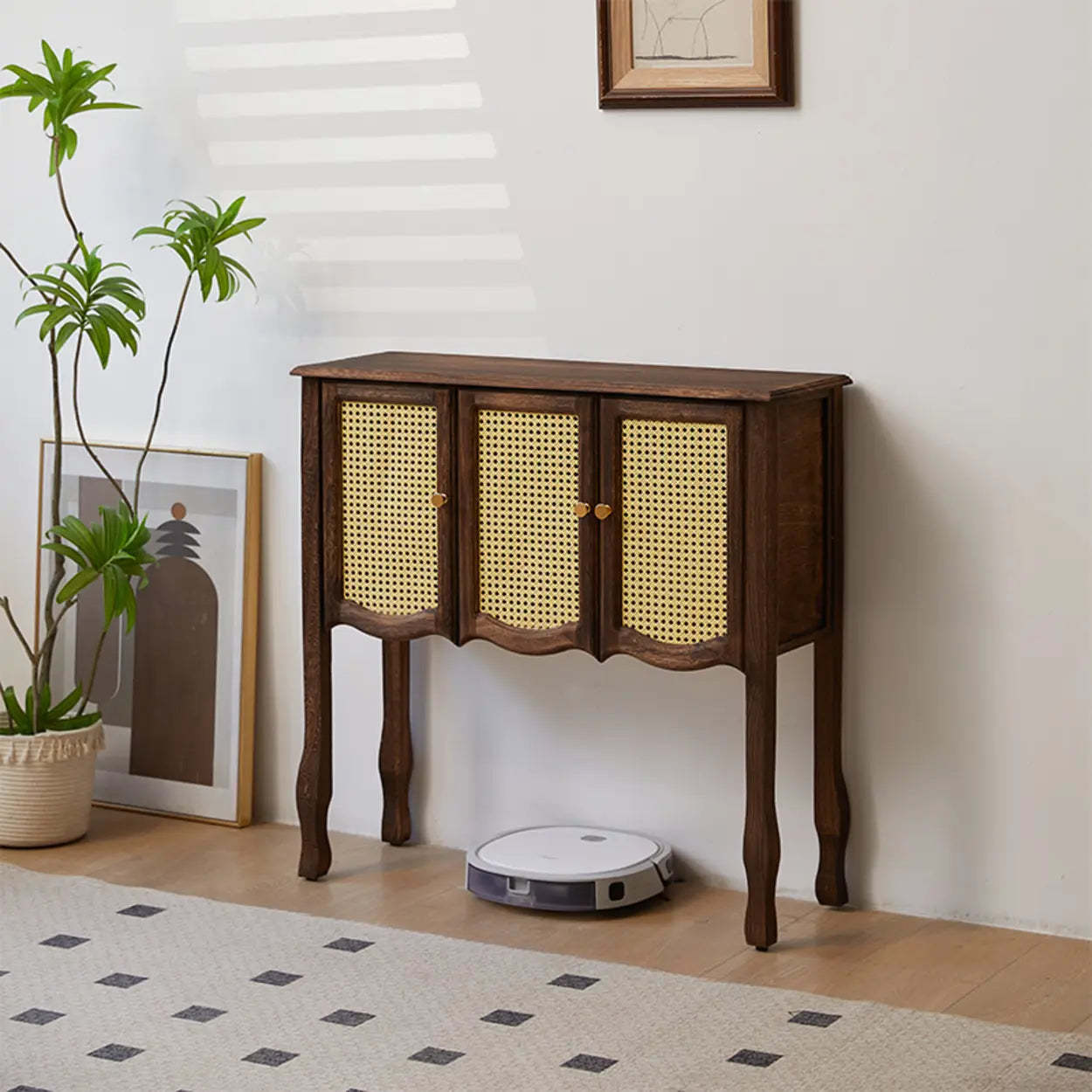 Brown Wood Rectangular Storage Console Table — Brown