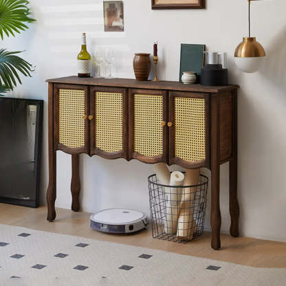 Brown Wood Rectangular Storage Console Table