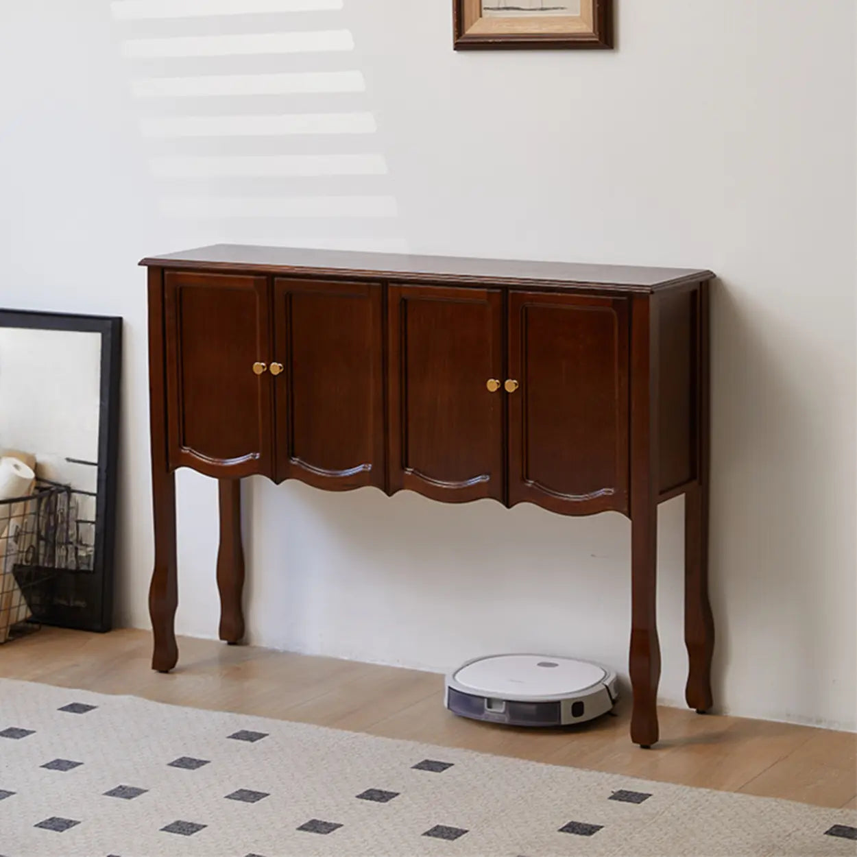 Brown Wood Rectangular Storage Console Table