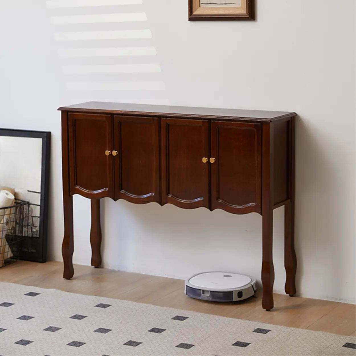 Brown Wood Rectangular Storage Console Table