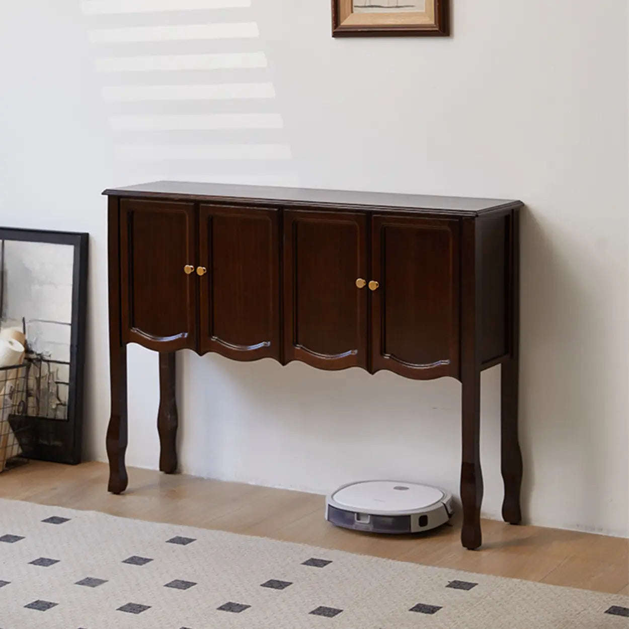 Brown Wood Rectangular Storage Console Table