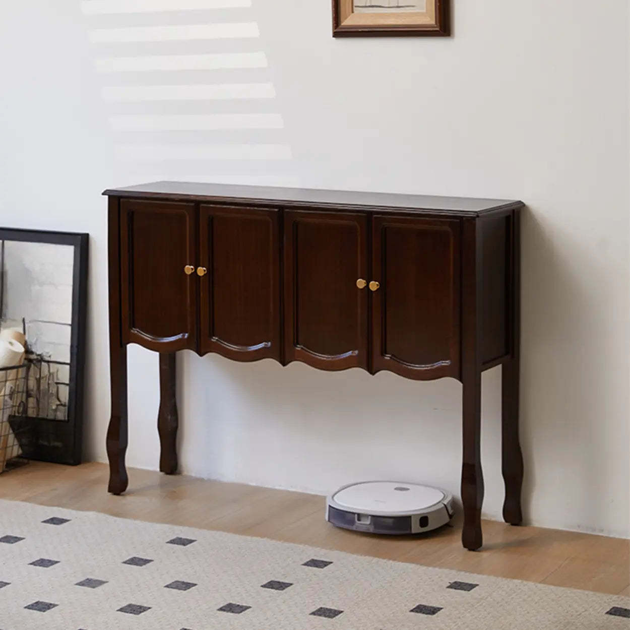 Brown Wood Rectangular Storage Console Table