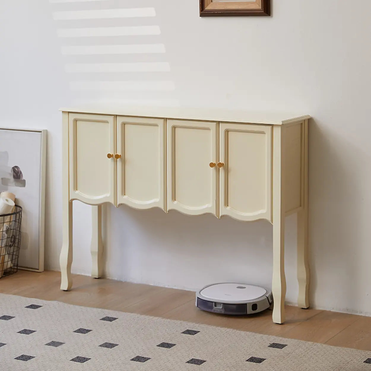 Brown Wood Rectangular Storage Console Table