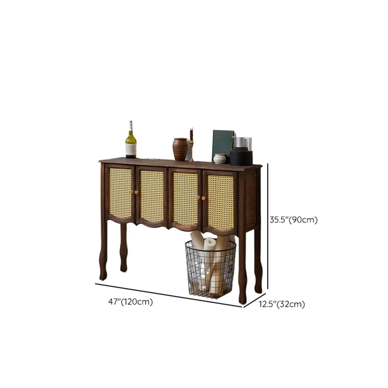 Brown Wood Rectangular Storage Console Table