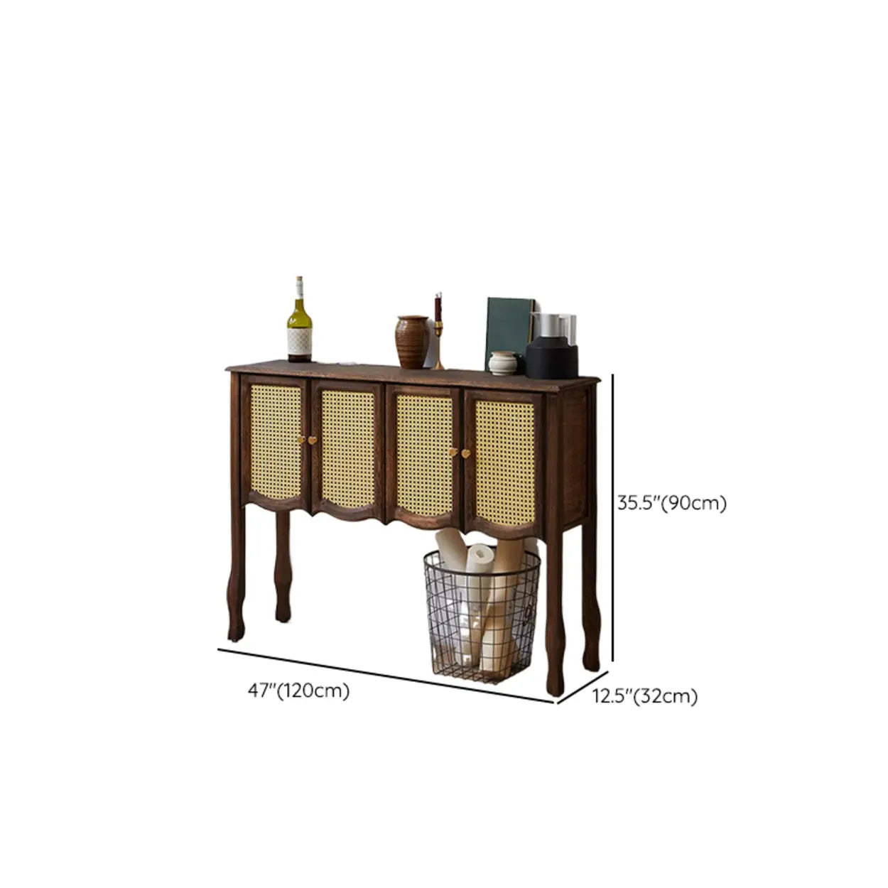Brown Wood Rectangular Storage Console Table