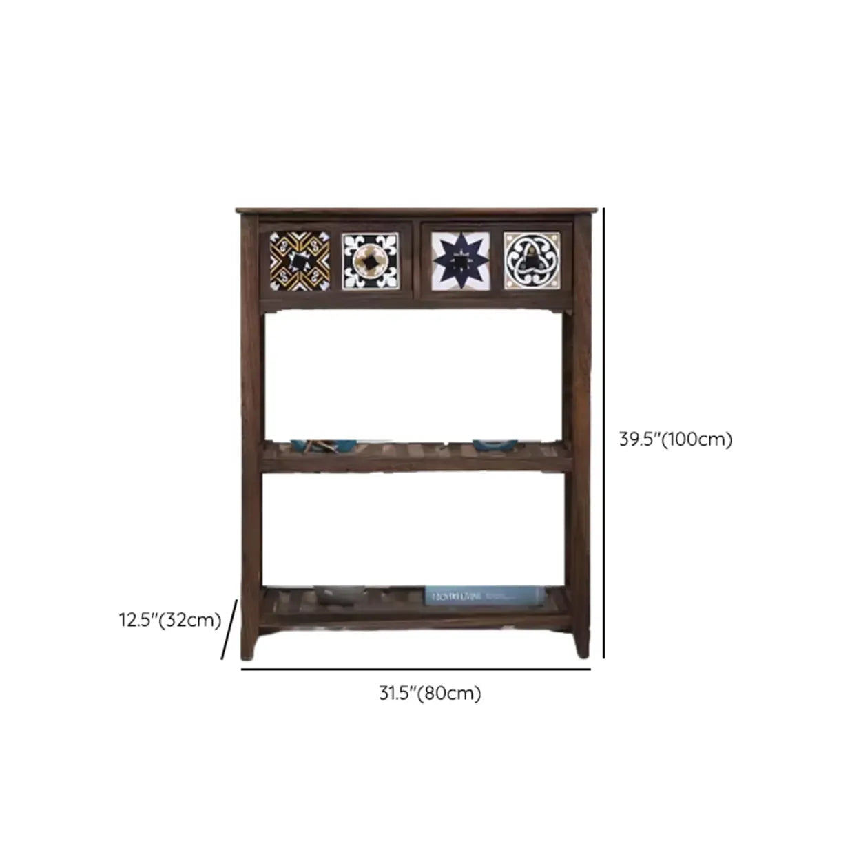 Brown Wood Rectangular Storage Console Table