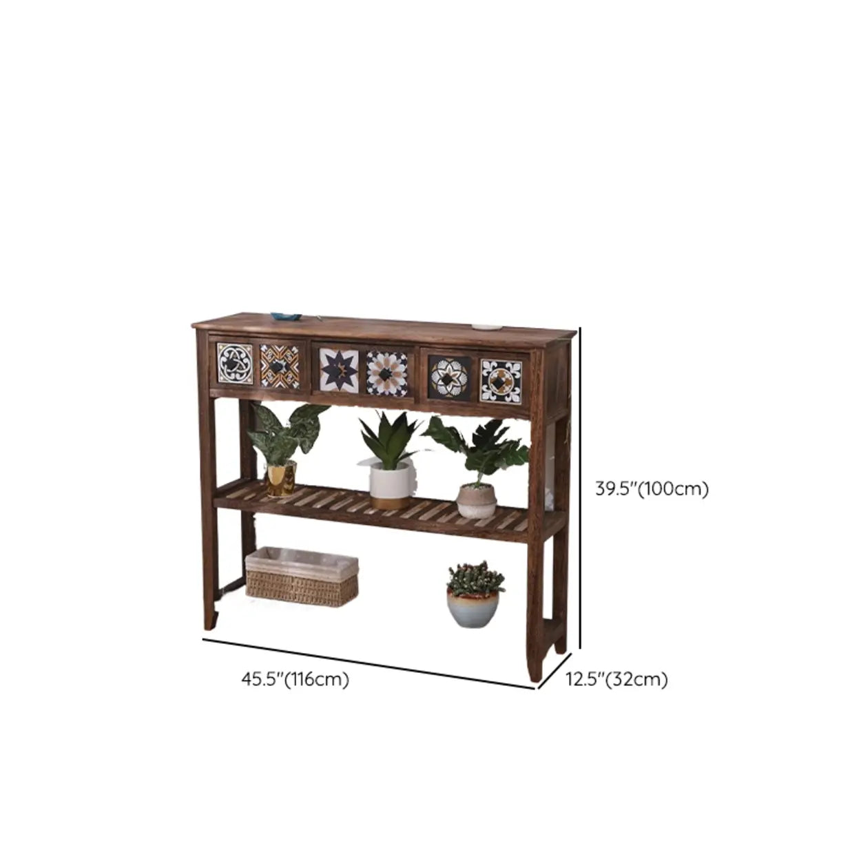 Brown Wood Rectangular Storage Console Table