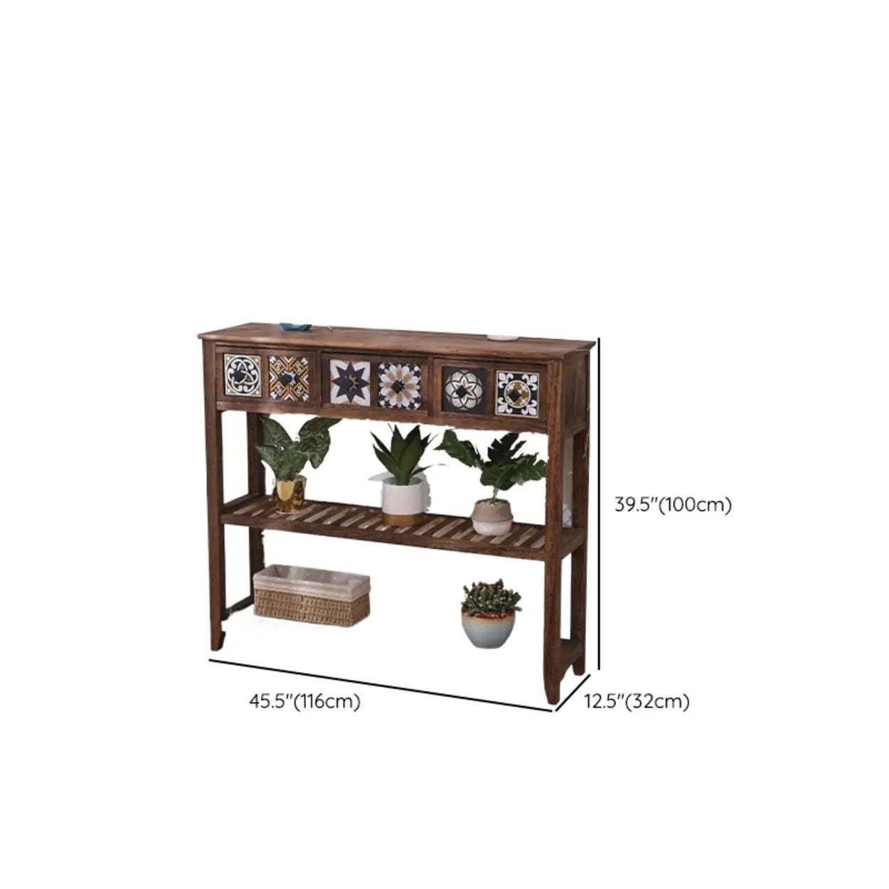 Brown Wood Rectangular Storage Console Table