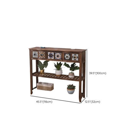 Brown Wood Rectangular Storage Console Table