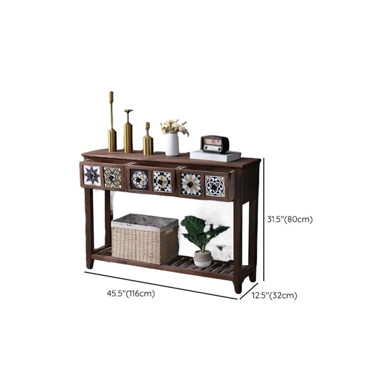 Brown Wood Rectangular Storage Console Table