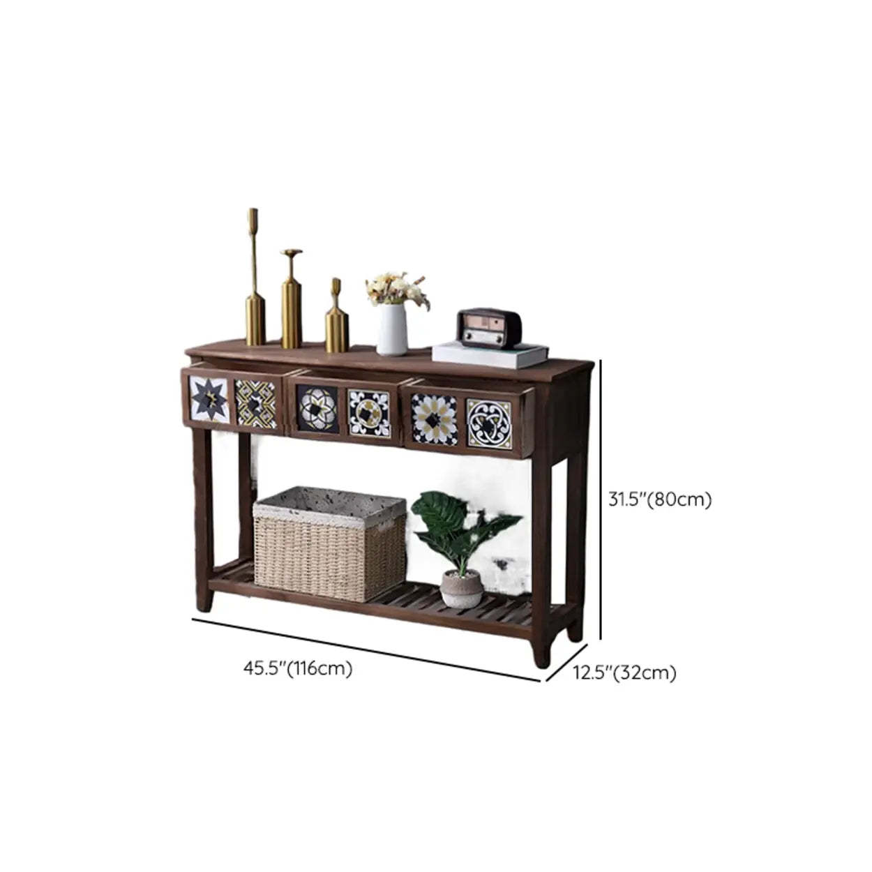 Brown Wood Rectangular Storage Console Table