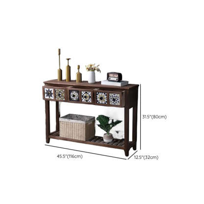 Brown Wood Rectangular Storage Console Table